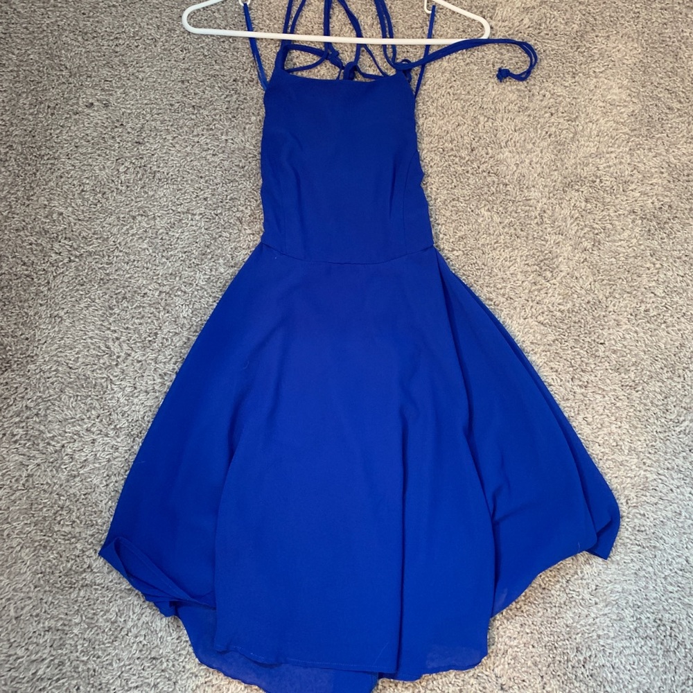Blue crisscross back mini dress